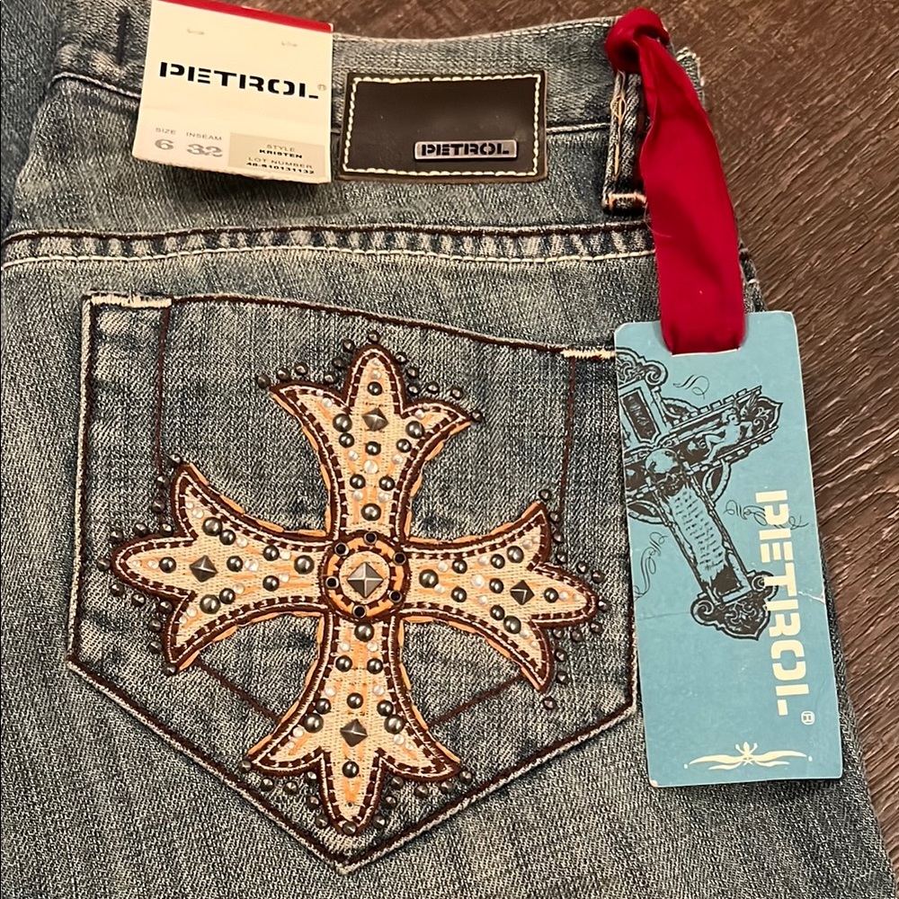 Petrol Embellished Denim Jeans